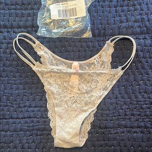Victoria’s Secret Twinkle Strap Lace Brazilian Panty. Dove Grey. Extra Large.